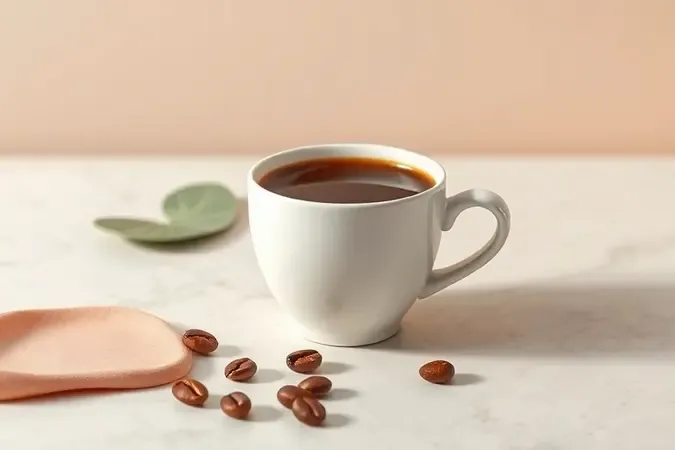 Café descafeinado associado a bem-estar e benefícios em composição 3D conceitual.