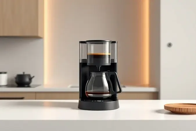 Cafeteira moderna minimalista com reservatório de água e jarra de vidro em bancada clean