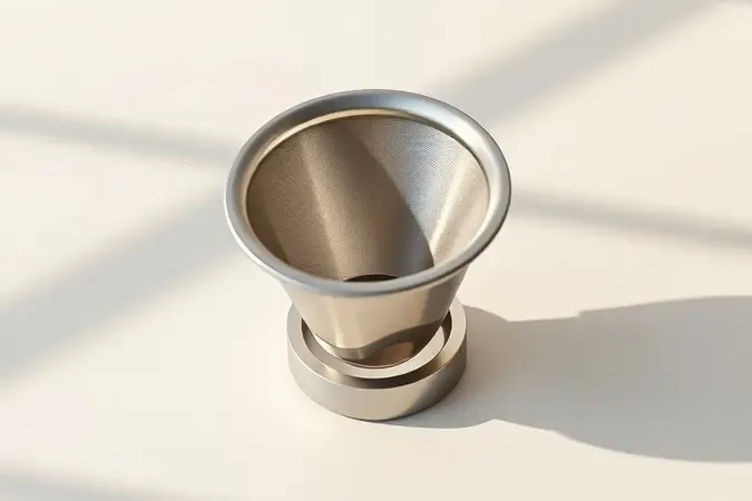 Compatibilidade entre filtro permanente de café e suporte em render 3D conceitual moderno e limpo