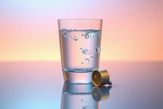 Copo de água cristalina com gotas suspensas ao lado de cápsula de café, conceito visual de consumo de água e energia