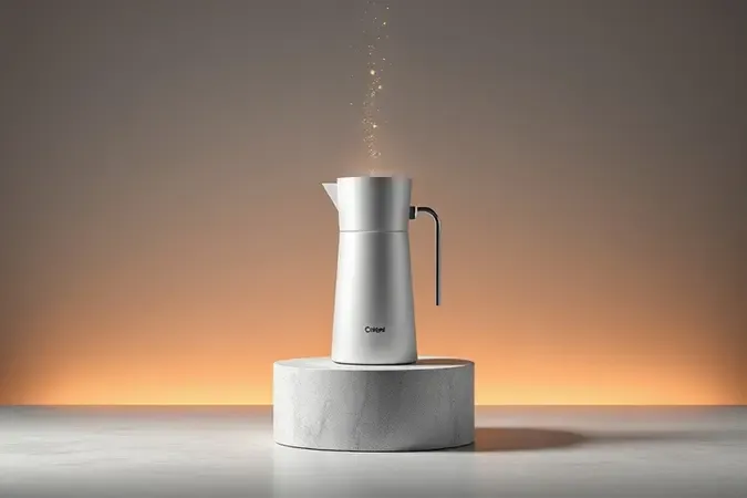Espumador de leite silencioso em cena minimalista com partículas suaves de energia