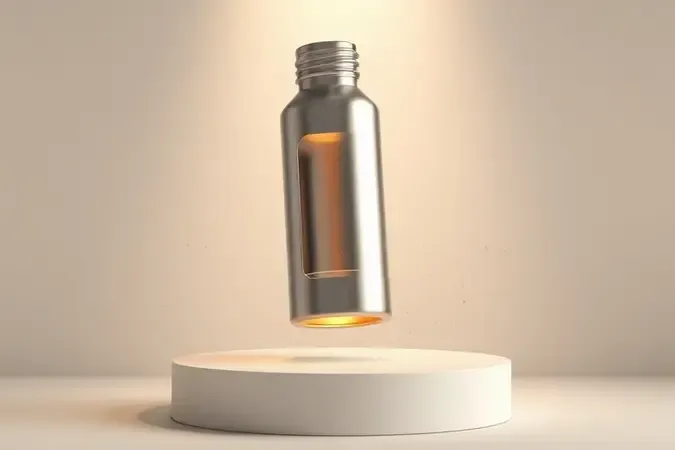 Corte conceitual de garrafa térmica revelando isolamento a vácuo em aço inox em render 3D