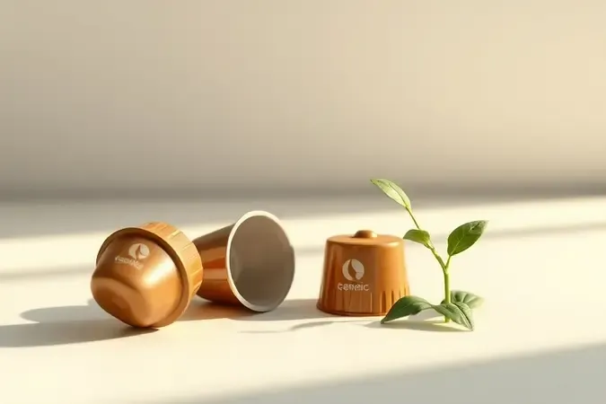 Cápsulas de café vazias em recipiente de reciclagem com iluminação verde suave