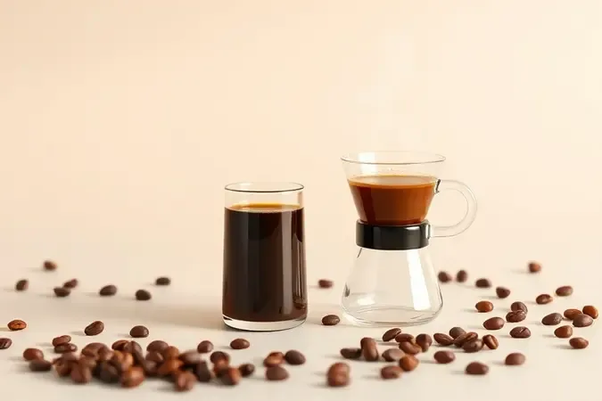 Cena 3D comparando preparo de espresso e café filtrado para entender torra e métodos