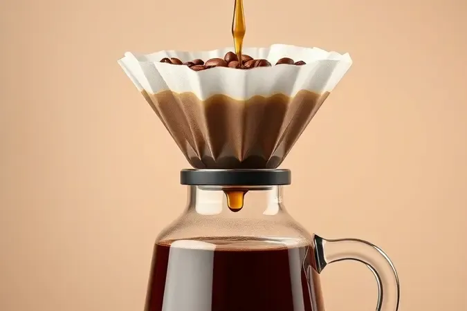 Extração de café coado por filtro de papel sobre jarra de vidro em render conceitual profissional