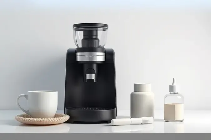 Cena conceitual de manutenção e limpeza de cafeteira com moedor integrado