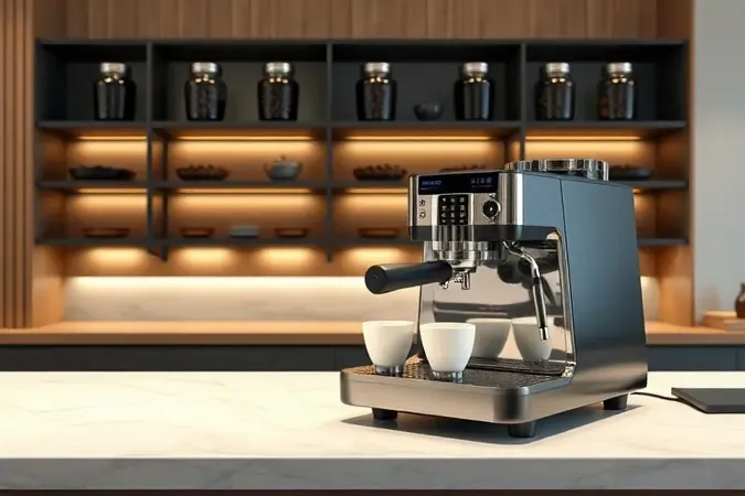 Render conceitual de balcão moderno de cafetería com máquina de espresso profissional de alto voluime