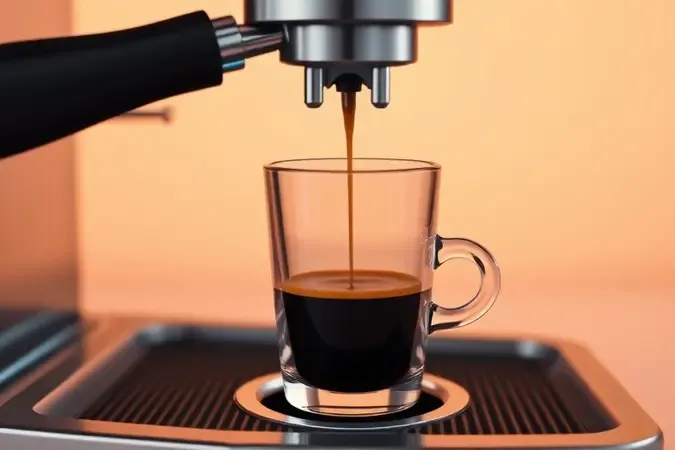 Render conceitual da extração de espresso com manômetro de pressão em destaque e vapor no ar