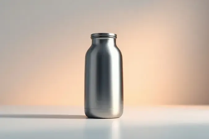Jarra térmica inox em cena conceitual sobre choque térmico e durabilidade, fundo com gradiente de tons quentes e frios em render 3D