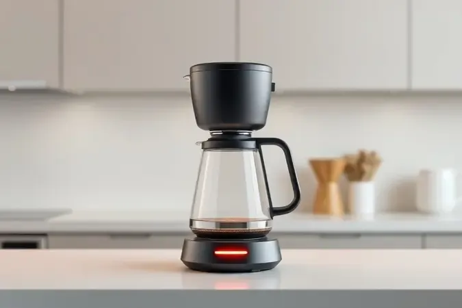 Render conceitual de cafeteira elétrica com isolamento térmico, jarra protegida e materiais resistentes ao calor