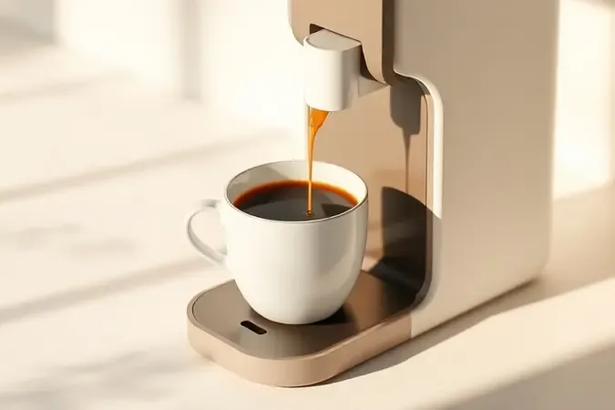 Preparo de café em cafeteira single moderna com vpor subindo e luz suave