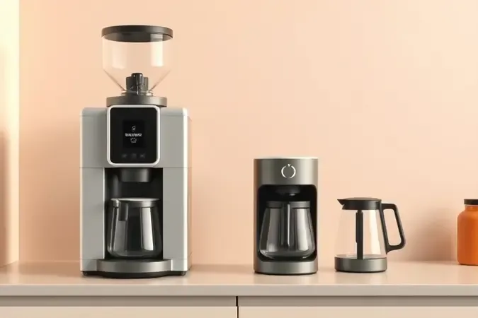 Comparação conceitual entre cafeteira com moedor integrado e modelo de filtro simples