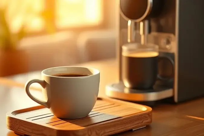 Render 3D premium de xícara de café finalizada com crema ao lado de máquina moderna simbolizando o veredito do artigo